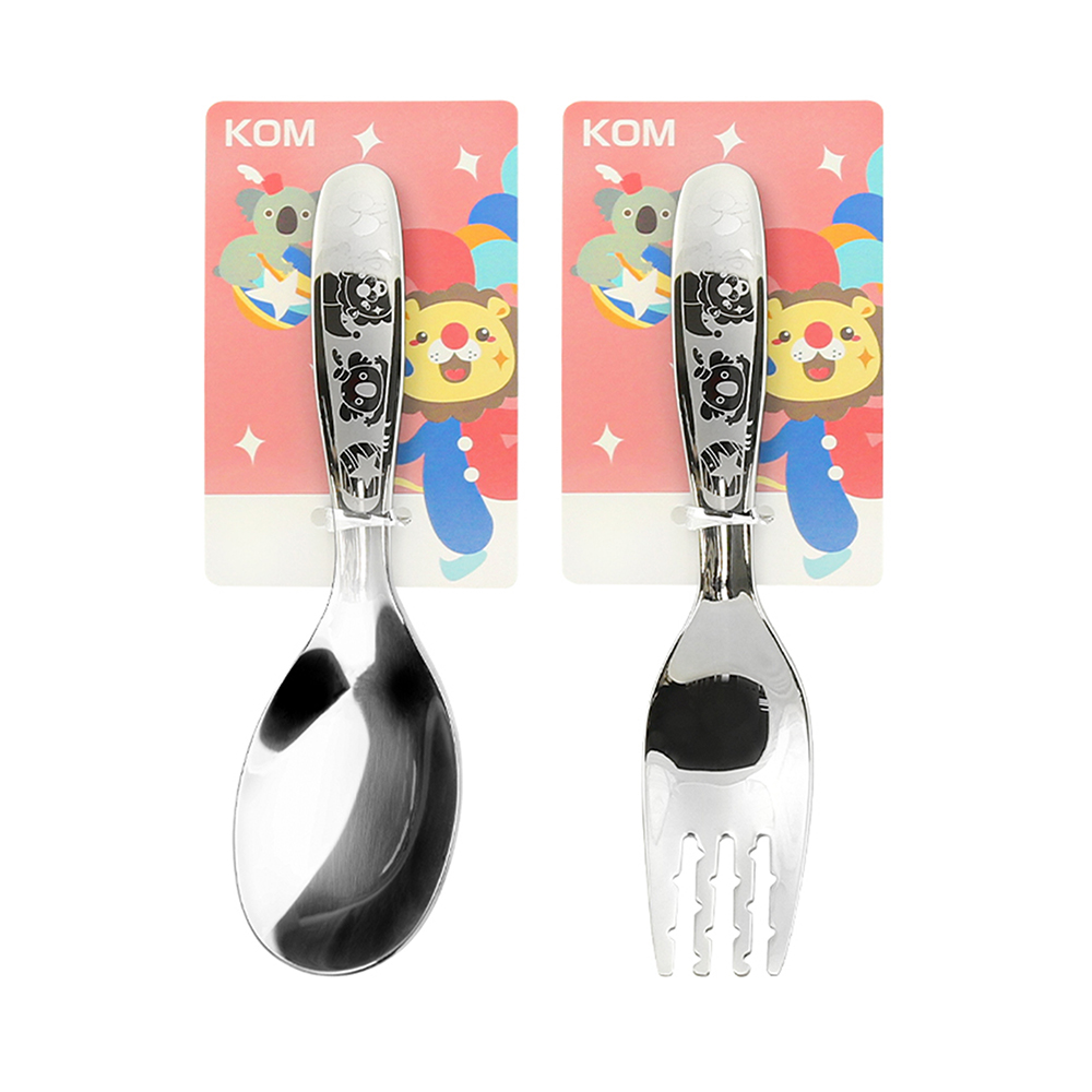 【一品川流】316不鏽鋼兒童平底匙-獅子&無尾熊x3入+兒童叉x3入-1組, , large