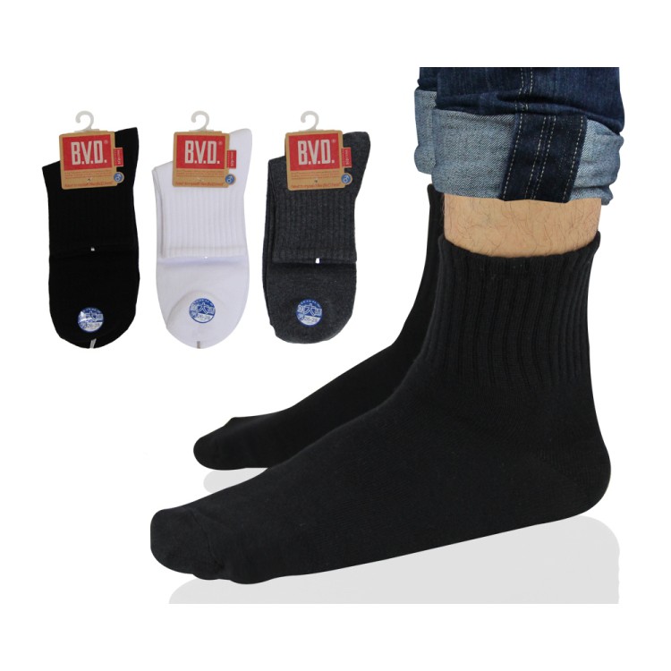 【BVD】1/2 男學生襪(加大)<黑>B378 男襪 短襪, , large