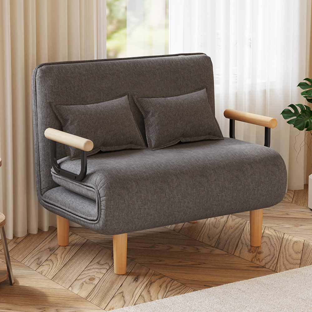 【AOTTO】100公分加大款多功能懶人折疊沙發床-深灰(SF-004GR)