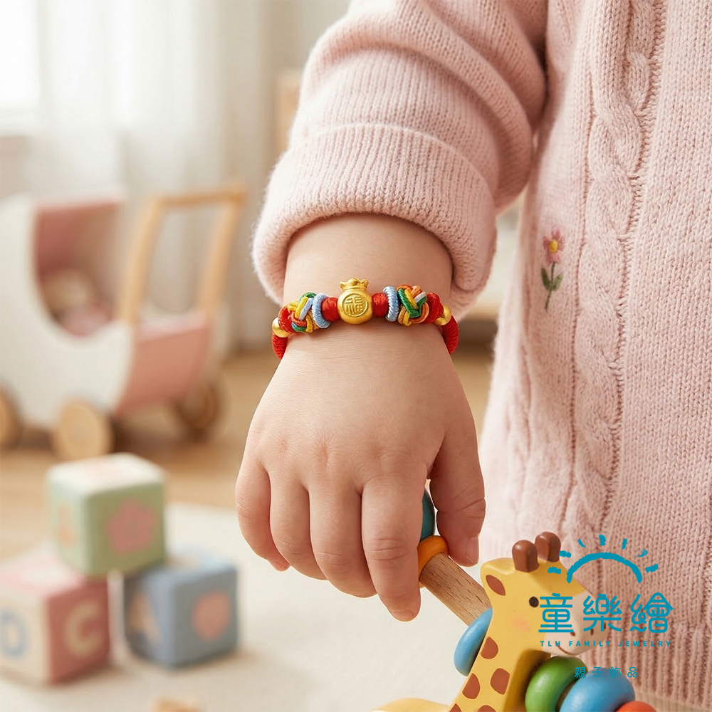 【童樂繪金飾】聚福金袋 兒童紅繩手鍊 約重0.05錢&plusmn;0.02 (彌月金飾 彌月禮 黃金999), , large