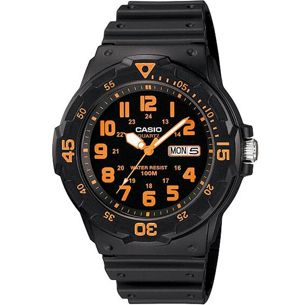 CASIO 卡西歐 DIVER LOOK 潛水運動風手錶-黑x螢光橘 MRW-200H-4BV, , large