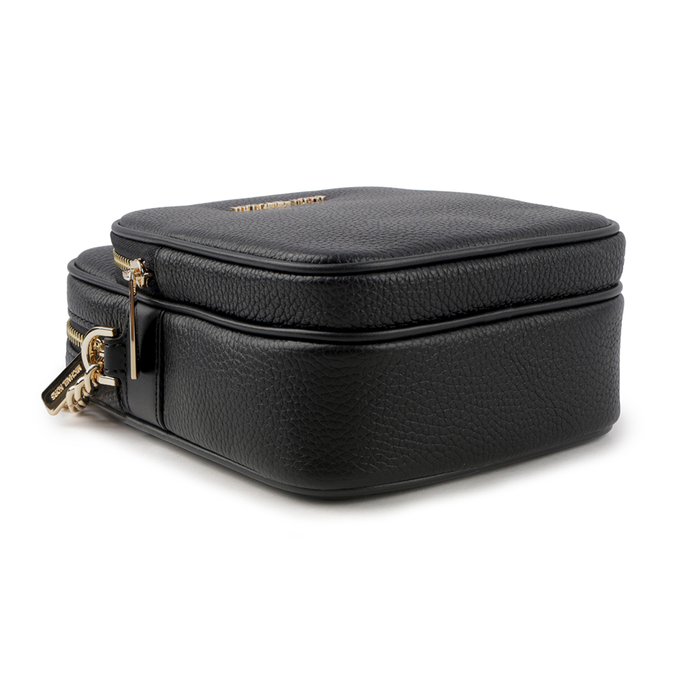 Michael Kors 金字荔枝皮革拉鍊中款直式斜背包/黑色, , large