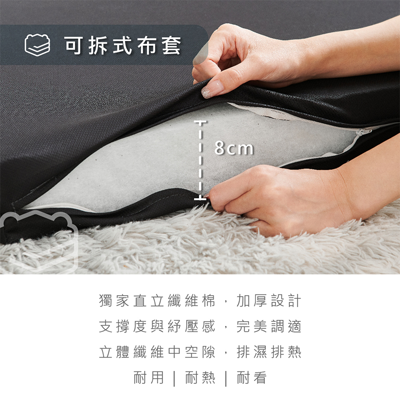 ［熊棉］豪華吸濕透氣床墊｜黑色3尺｜, , large