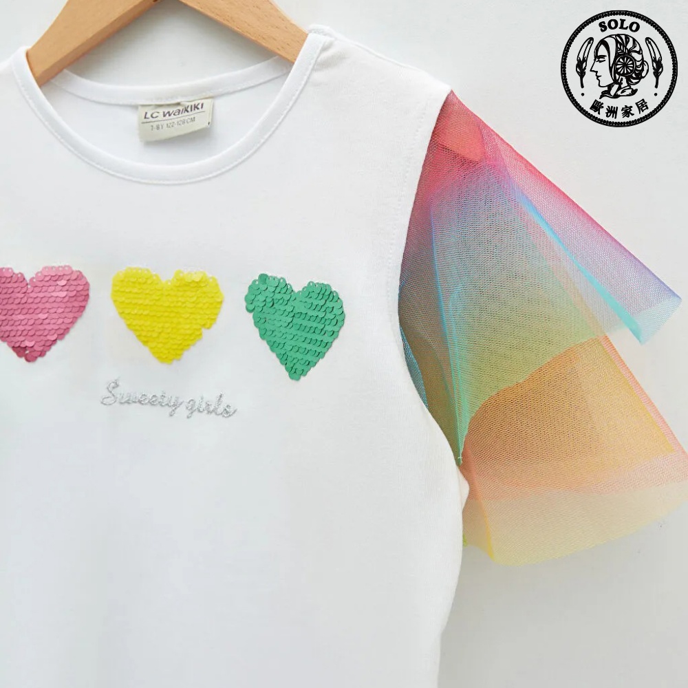 【SOLO Vintage】LCW Girls Sweetheart Rainbow Love T-Shirt Made in Turkey 4-5y, , large