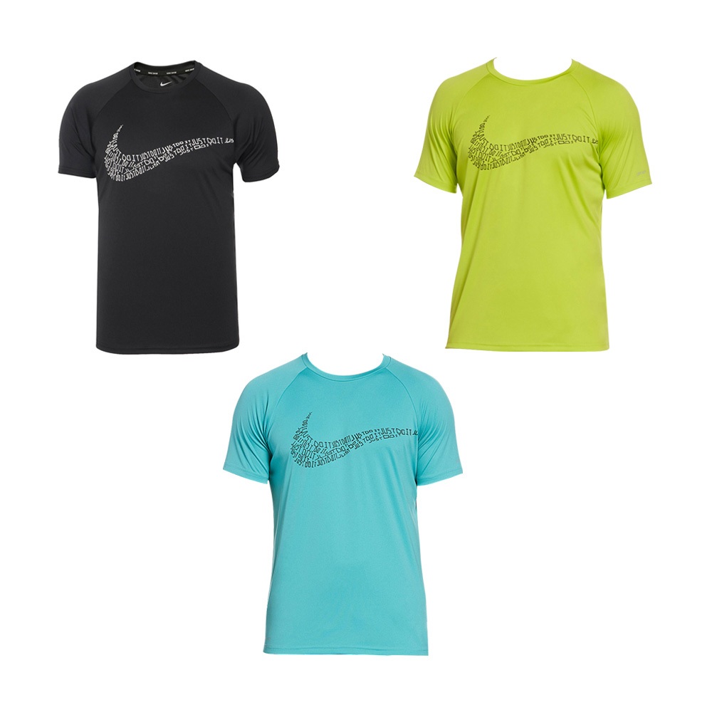 NIKE JDI SWOOSH 成人男性短袖防曬衣 健身 戶外運動 吸汗 乾爽 透氣 彈性 舒適 抗UV 黑 亮綠 藍綠, , large