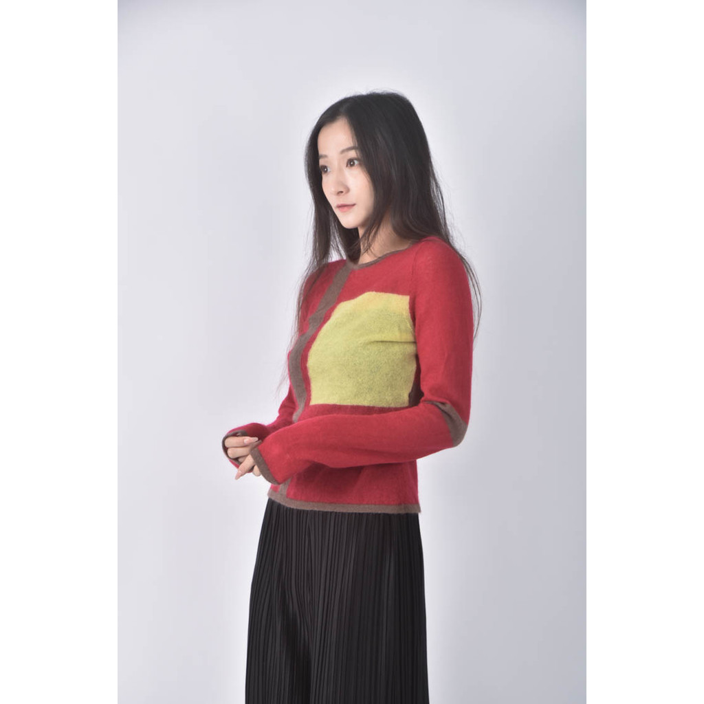 (XS（含）以下) 幾何圖形紅色長袖上衣二手衣, , large