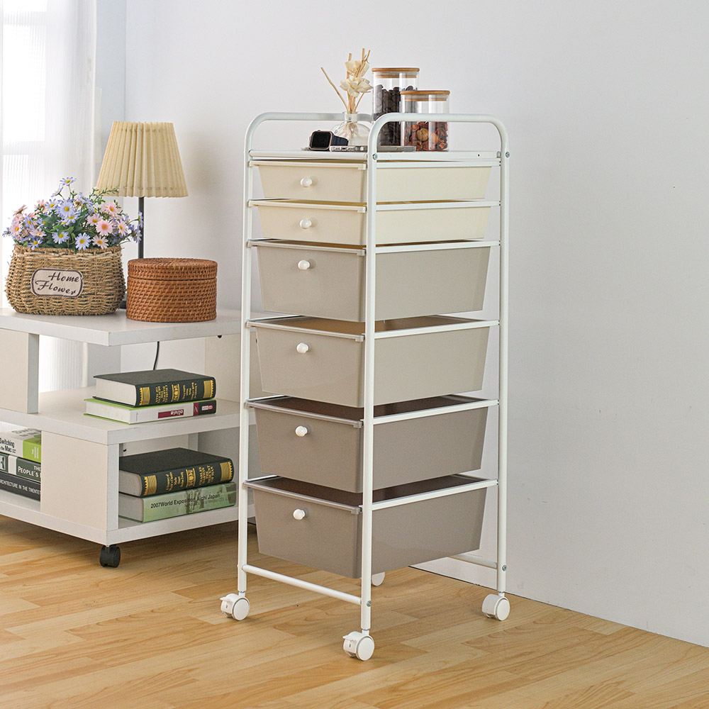 【H&R安室家】台製4大2小六層漸層不透光抽屜車G053A, 奶茶色, large