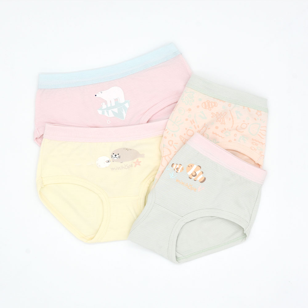 	minihope美好的親子生活-沉靜海洋女童三角褲(4件組C), , large