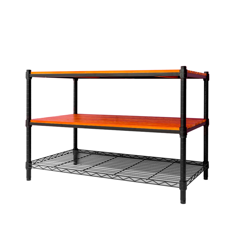 【Y HOUSE】90x45x60cm pine three-layer storage rack rack iron rack - black teak, , large