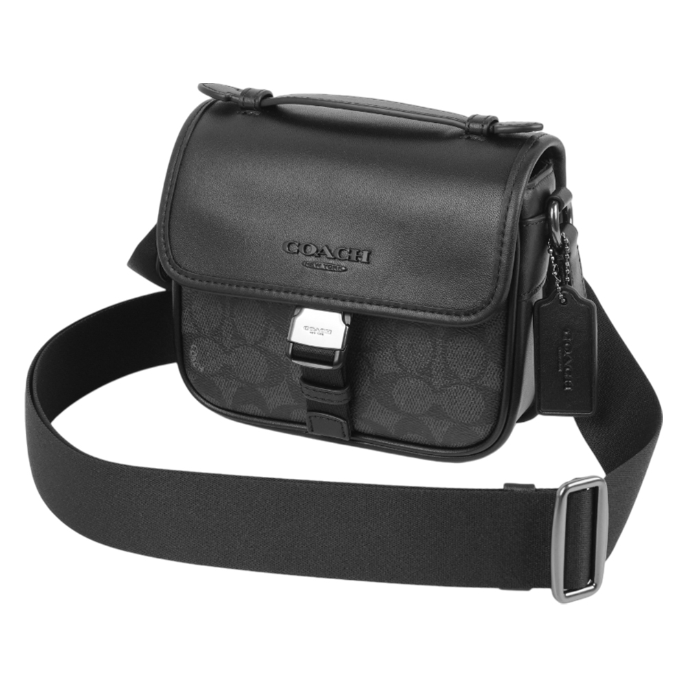 COACH Racer 塗層帆布及小牛皮釦式手提包/斜背包(炭灰色), , large