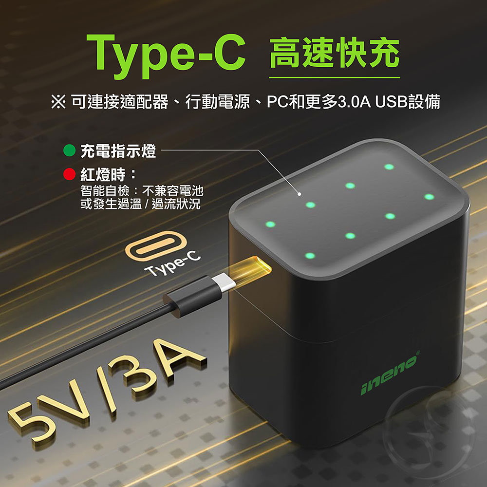 【ineno】3號/AA 4號/AAA 1.5V鋰電池 3700mWh 1300mWh 各8入+(3號/4號各4槽)AI隨身收納盒充電器, , large
