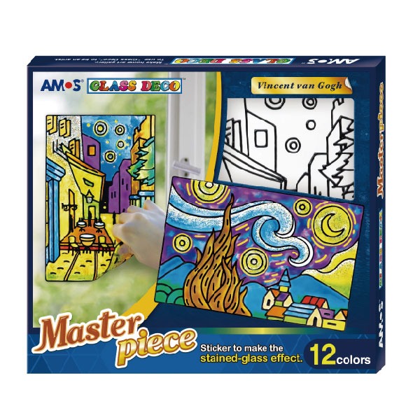 【AMOS 阿摩司】12 色 世界名著 玻璃彩繪膠 創意 玻璃貼 / 組 PS10P12M-G(文森特.梵高), , large
