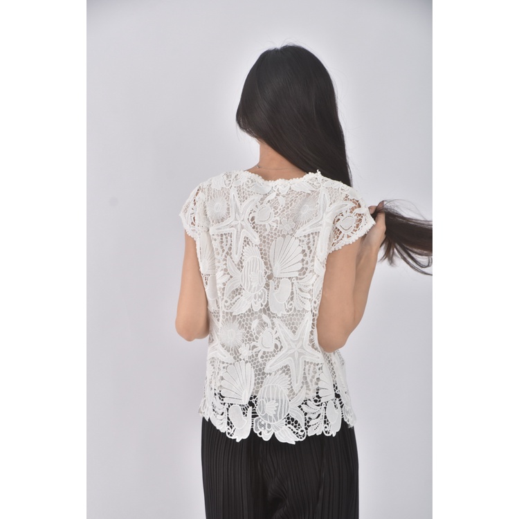 (M) cidani蕾絲珍珠無袖白色上衣二手衣, , large