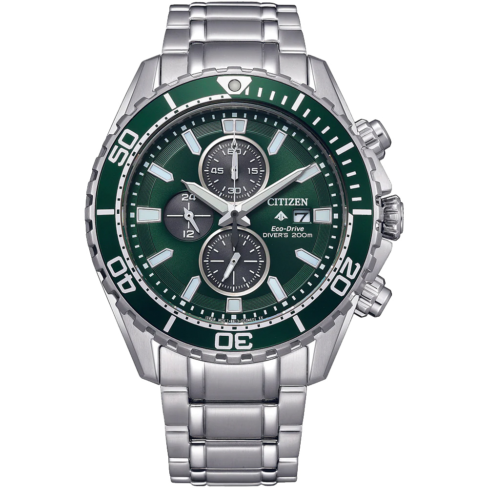 CITIZEN 星辰 Promaster 光動能潛水計時手錶-銀x綠/44.5mm CA0820-50X, , large