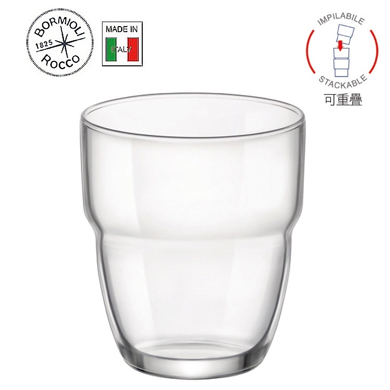 Bormioli Rocco 義大利可疊式玻璃杯 305ml Mdulo系列 玻璃杯 水杯 飲料杯, , large