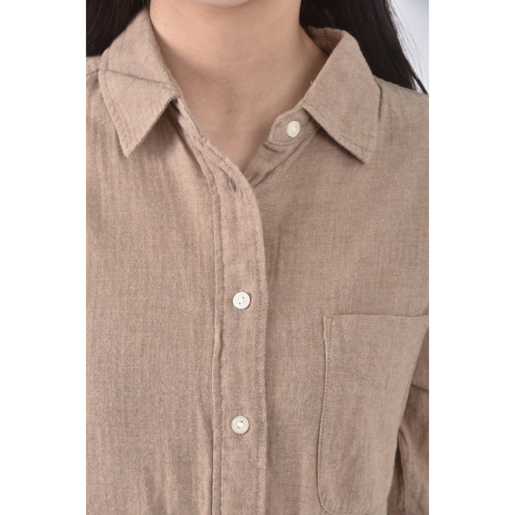 (S) uniqlo質感棉質純棉棕色長袖上衣二手衣, , large