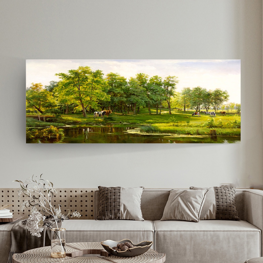 【御畫房】湖畔晨曲 國家一級畫師手繪油畫60×120cm(VF-52), , large