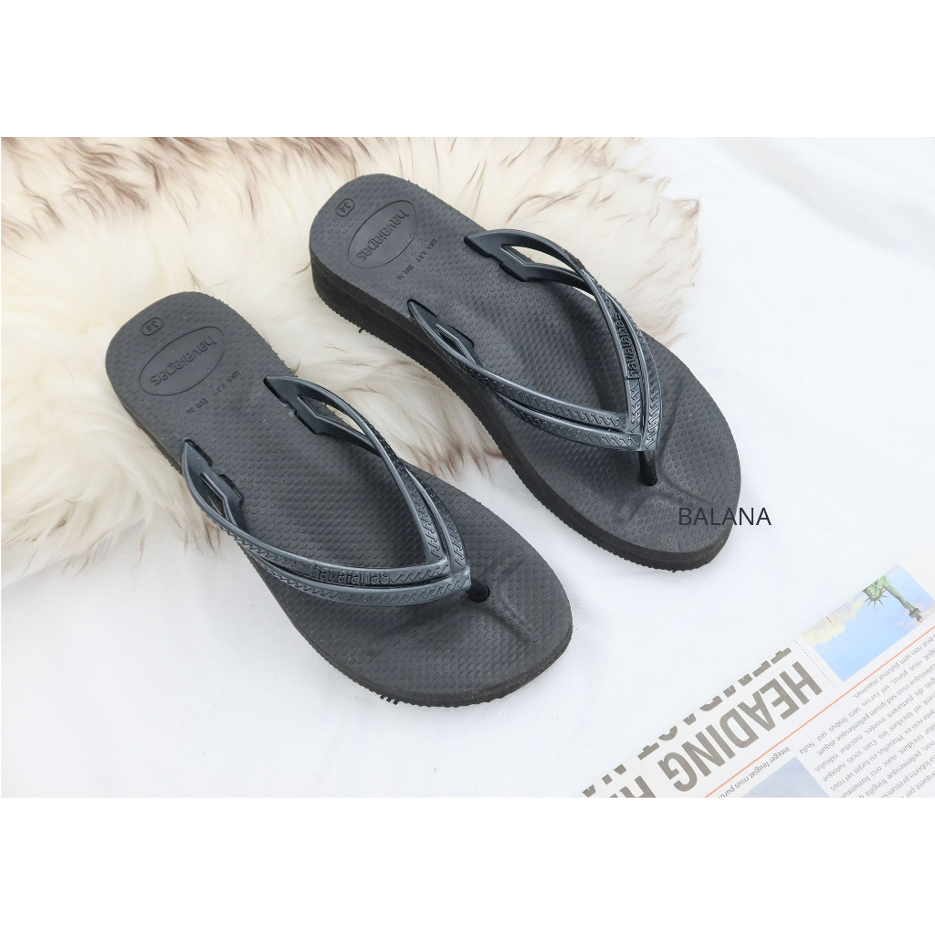 [巴拉娜巴西人字拖專賣店]中壢實體店面 Havaianas哈瓦仕 厚底夾腳拖/人字拖鞋 WEDGES 3cm 厚底 黑色 女款 沙灘 海灘 海邊, , large