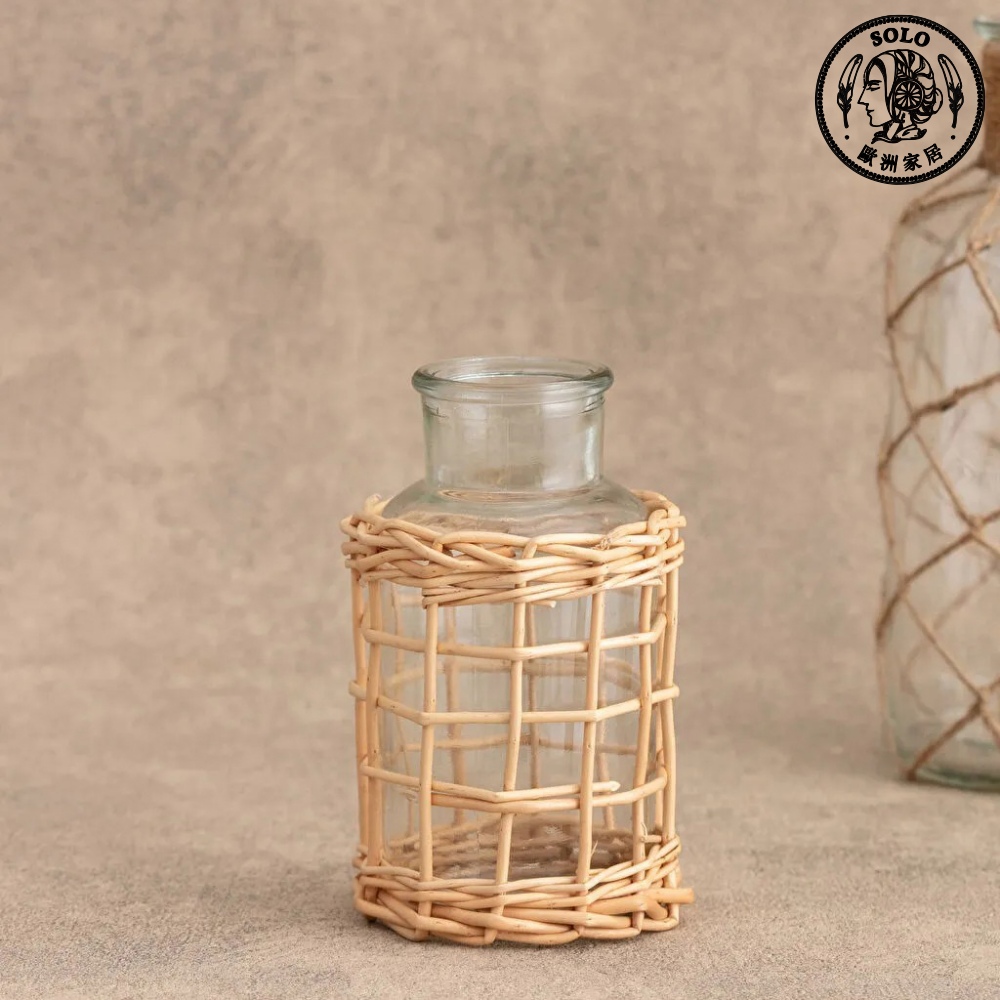 【SOLO歐洲家居】LCW Home 土耳其製 14cm 鄉村風花器 藤編花瓶 酒瓶造型 擺件 擺飾 拍攝道具 居家裝飾, , large