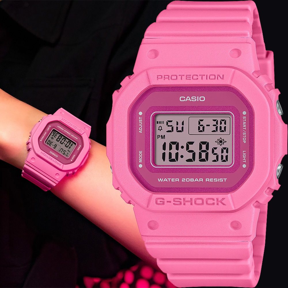CASIO 卡西歐 G-SHOCK 單色時尚 霧面方形女錶 電子錶-粉紅 GMD-S5610PP-4, , large