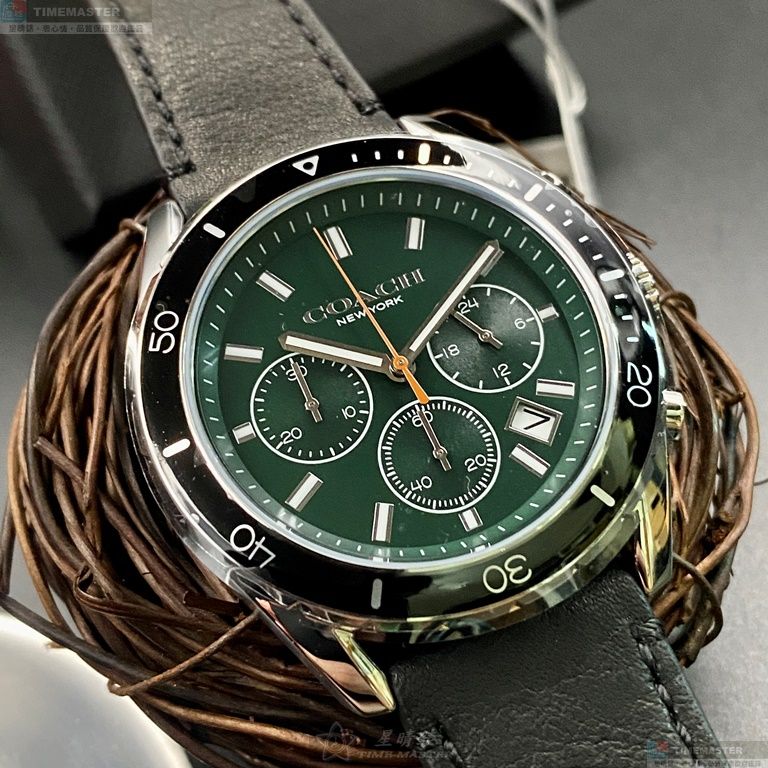 [星晴錶業]COACH手錶,42mm,CH00123墨綠色錶面銀黑錶殼深黑色真皮皮革錶帶款, , large