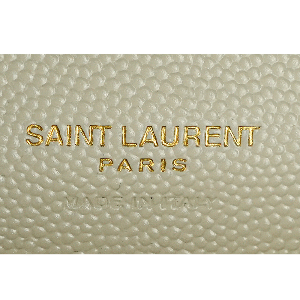 YSL 山形紋荔枝皮金字logo小卡/短夾/復古白, , large