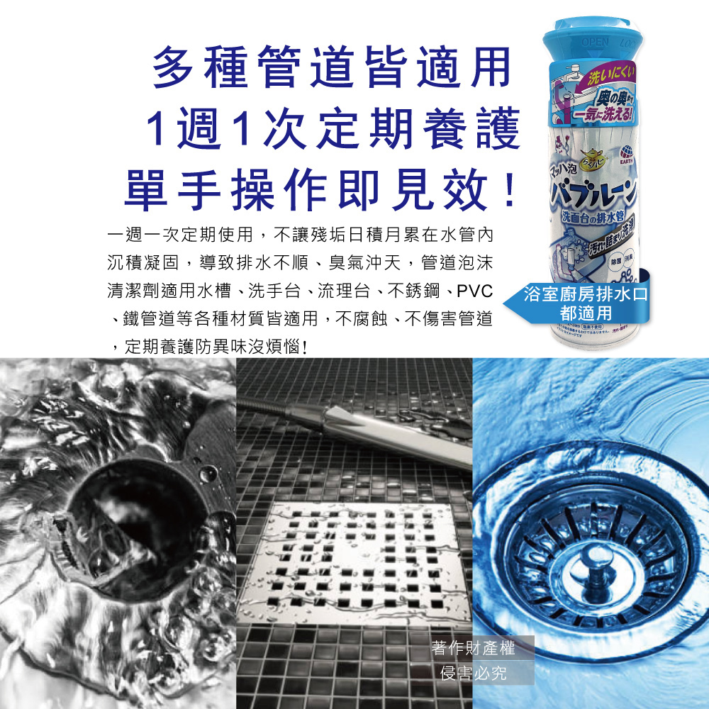 [日日好物]日本Earth地球製藥-寬口倒噴管道除臭去污泡沫清潔劑200ml/罐-藍蓋皂香(洗臉台溢流孔慕斯噴霧,衛浴排水管除垢中性洗劑,水槽除垢消臭芳香劑), , large