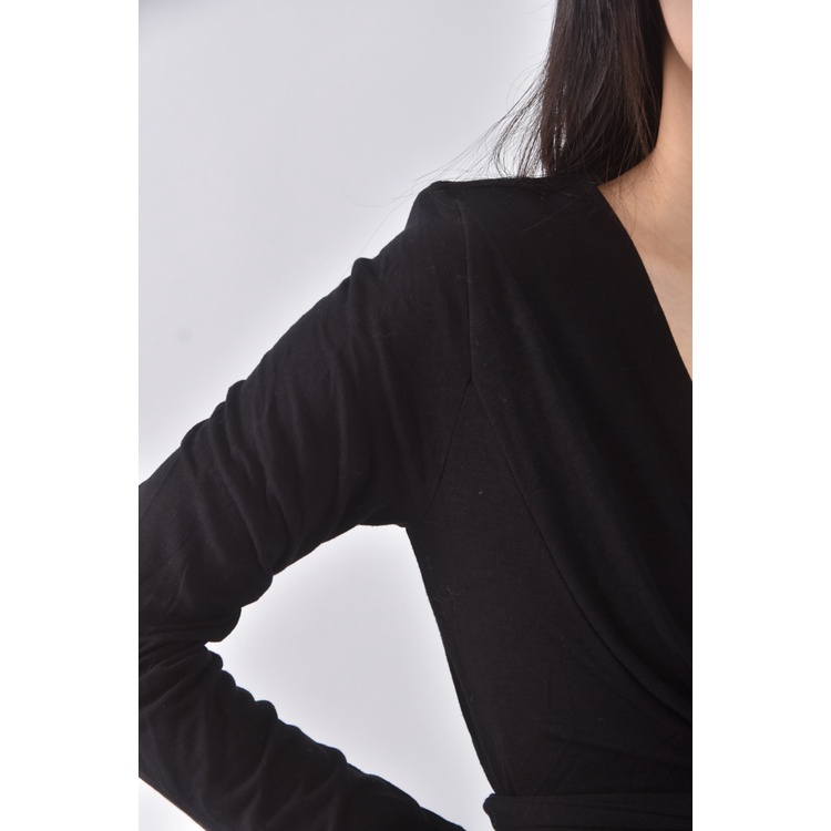 (S) donna donna韓牌質感V領黑色長袖上衣二手衣, , large