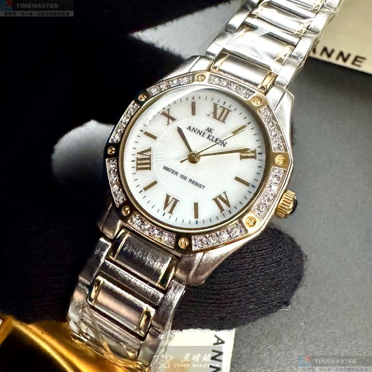[星晴錶業]ANNE KLEIN手錶,30mm,AN00558白色錶面銀錶殼金銀相間精鋼錶帶款