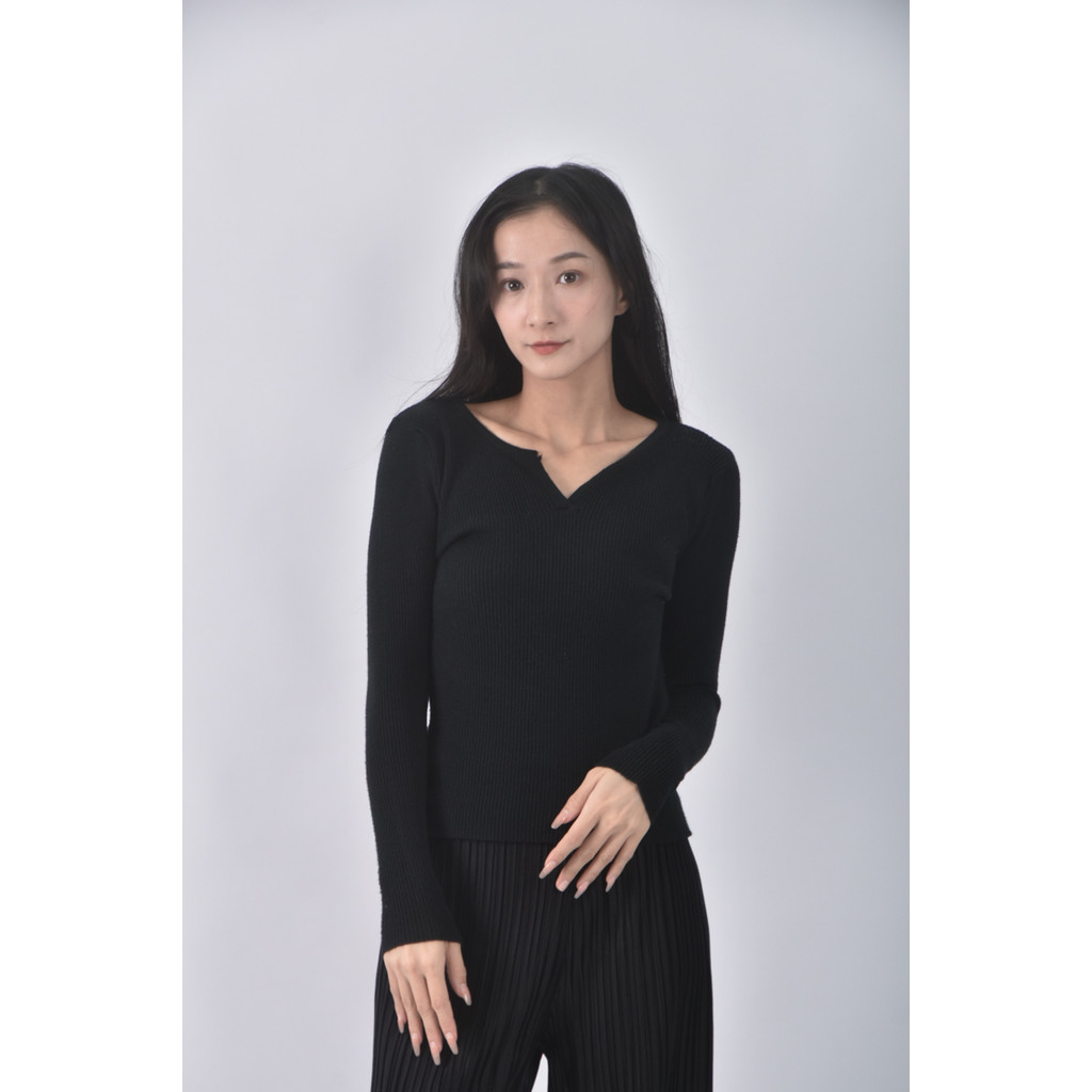 (S) V領黑色長袖上衣二手衣