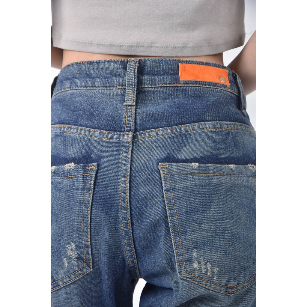 (L) 丹寧牛仔棉質仿舊藍色長褲二手衣, , large