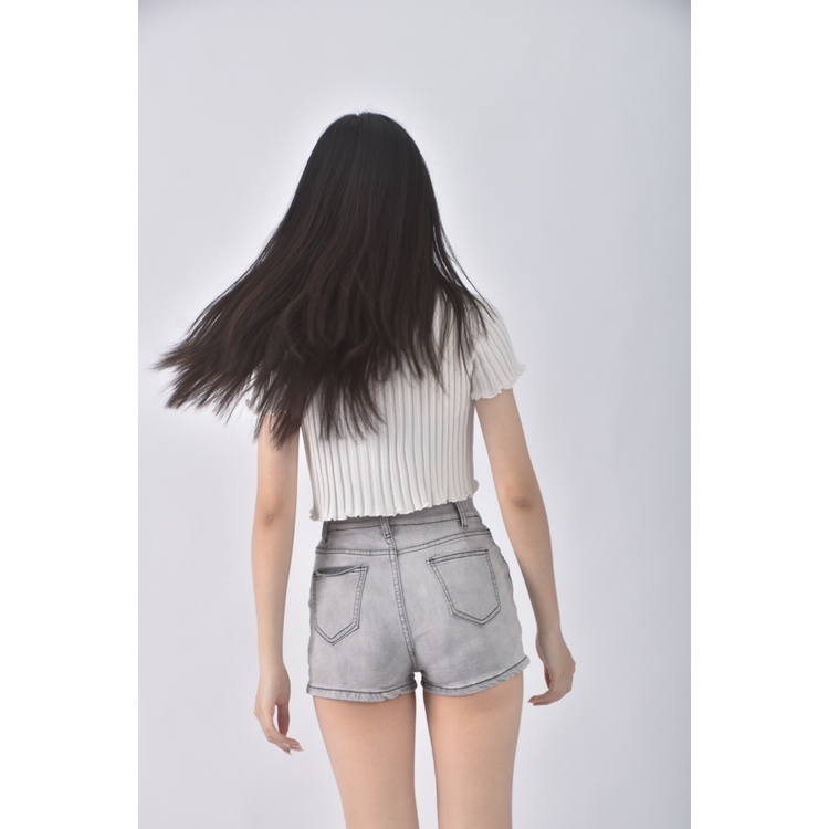 (S) ay高腰丹寧牛仔質感灰色短褲二手衣, , large