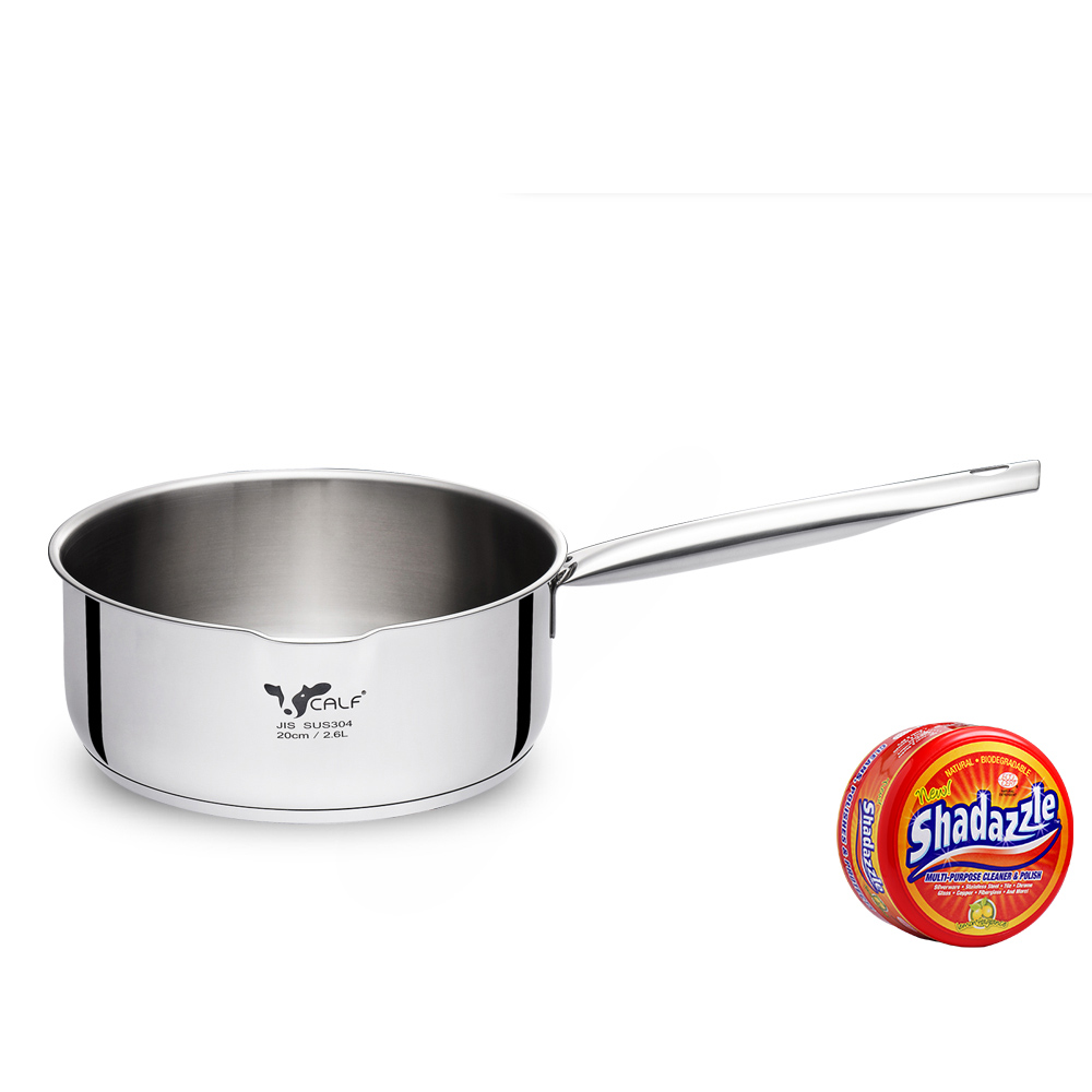 【Buffalo牛頭牌】新小牛雪平鍋22cm不鏽鋼單把(IH電磁爐適用/304不鏽鋼/聰穎導角設計), , large