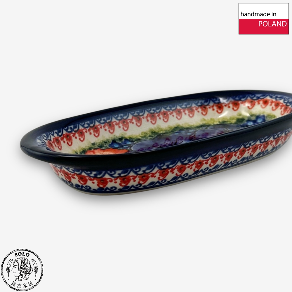 【SOLO歐洲家居】波蘭製 Cerraf 波蘭陶 18.5cm 橢圓小碟 赤藍芳華系列, , large