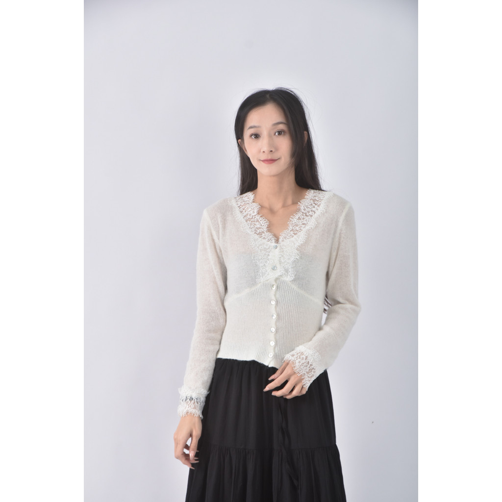 (S) hello蕾絲白色長袖上衣二手衣, , large