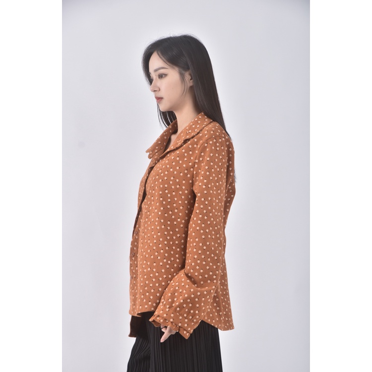(L) smile質感碎花橘色長袖上衣二手衣, , large