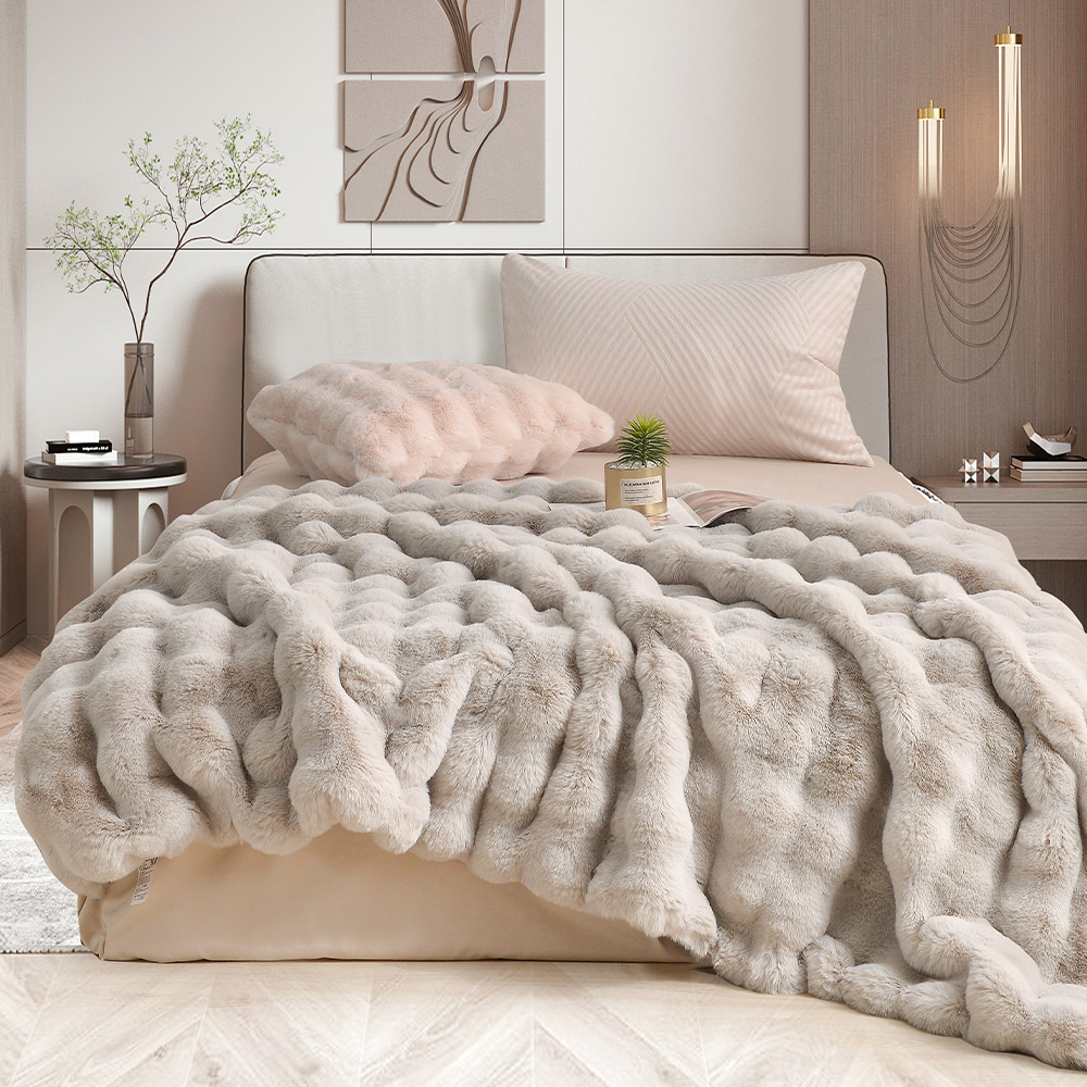 [LY SHIN BEDDING] Betrise Gray | Prague imitation rabbit plush fur blanket (large size 180x210cm), , large