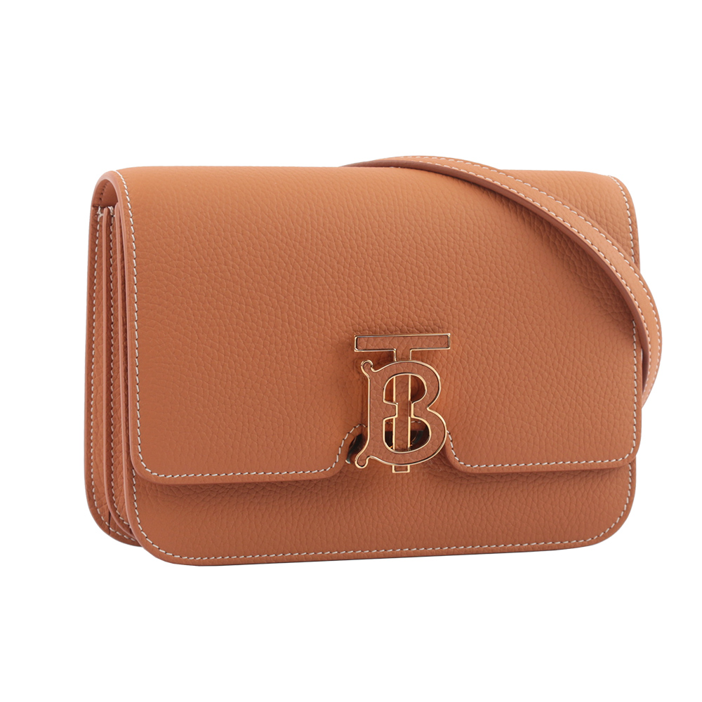 BURBERRY TB Logo 顆粒小牛皮斜背包/小款/焦糖色, , large