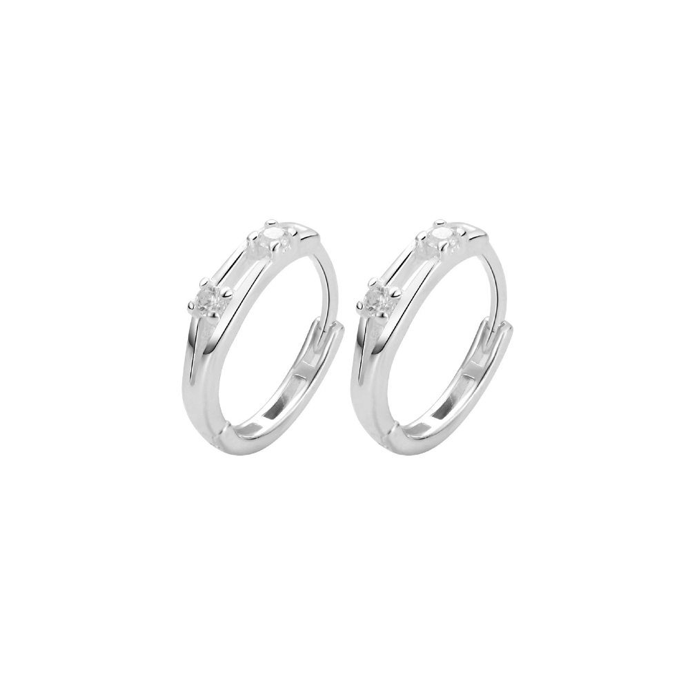 S999純銀輕奢鑲鑽鏤空閃鑽耳扣款耳環附馬卡收納盒, , large