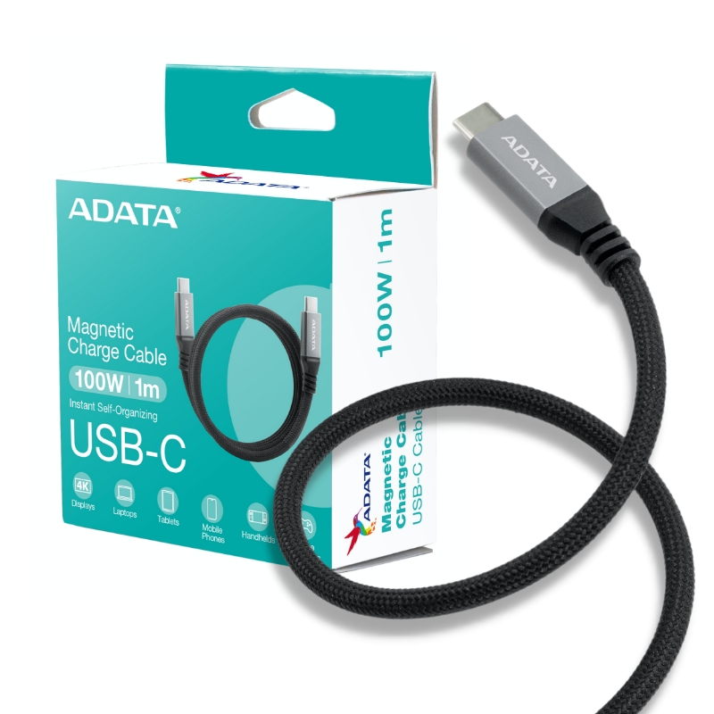 【ADATA 威剛】USB-C to USB-C 黑色 Magnetic Cable 100W 1M 磁吸 收納 編織 充電傳輸線, , large