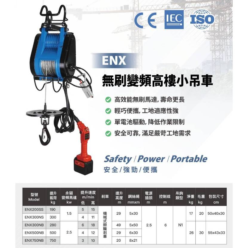WIN五金 松盈牌 song win 18V <ENX-300NB單主機+無線>充電式小金剛 充電式電動吊車 18V高樓小吊車 電動絞盤 通用牧田, , large