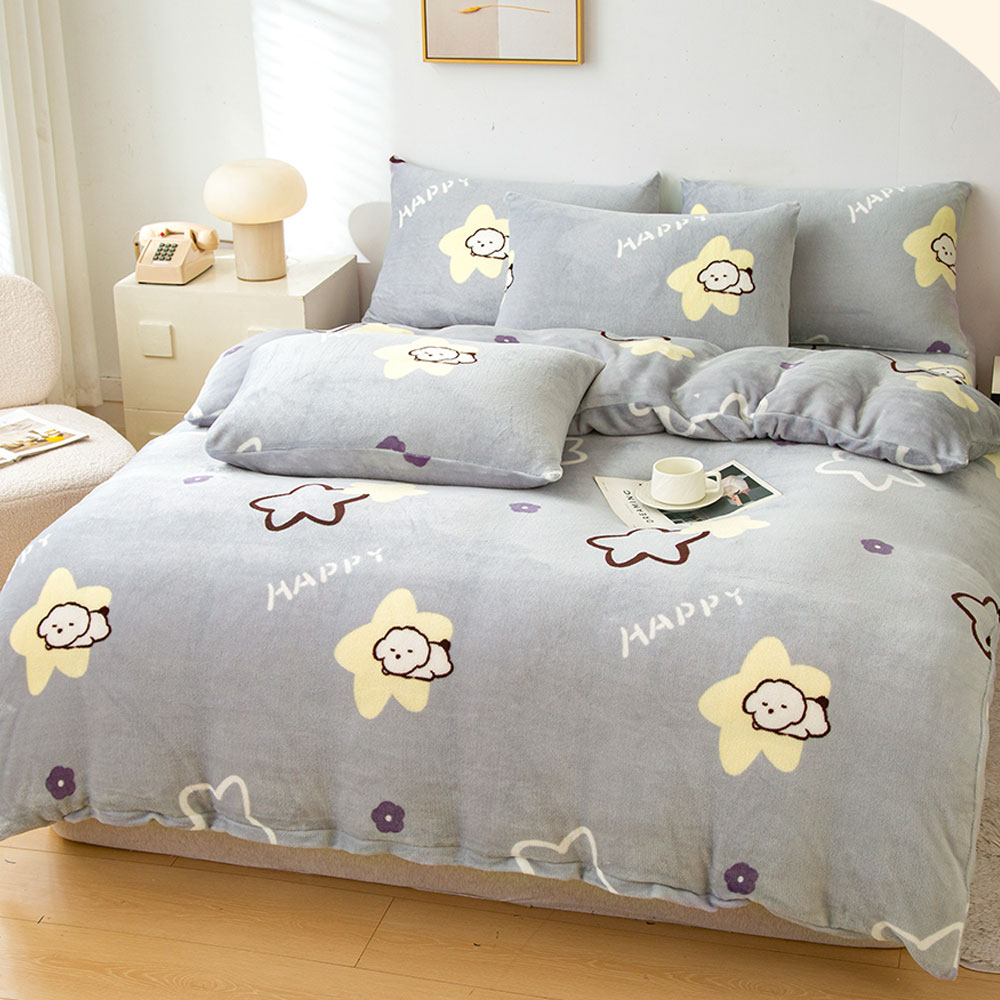 A-nice JOJO專櫃品牌 加厚款法蘭絨 床包兩用被毯四件組 柔軟細緻保暖 B - 雲朵微光, , large