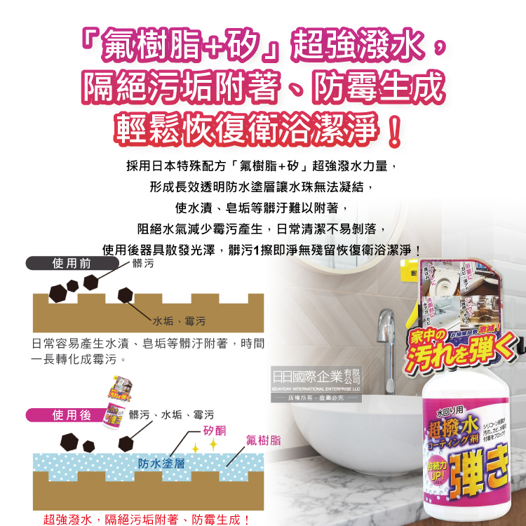 [日日好物]日本友和-Tipo's超撥水防水垢霉污附著防水塗層噴霧清潔劑500ml/瓶(速效免等待隔水防汙劑,降低掃除次數,浴室,磁磚,馬桶,洗臉台,流理臺適用), , large