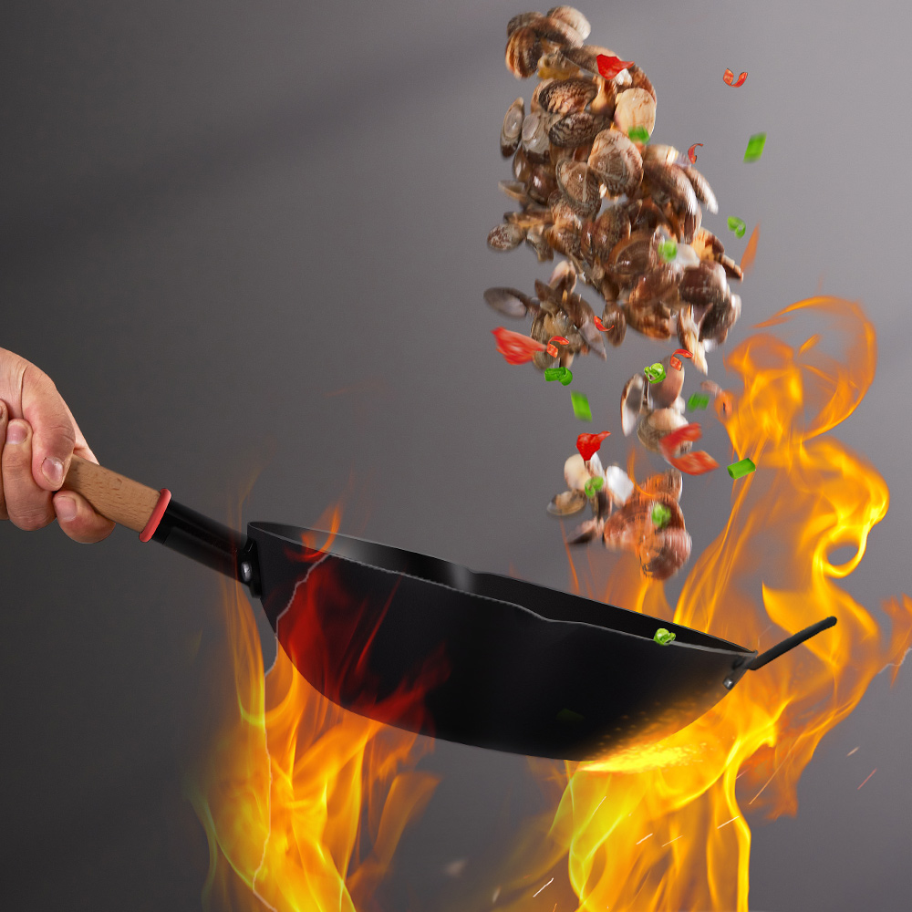 【Taste Plus】悅味元鐵 窒化鐵 無塗層 中式中華炒鍋 輕量化鐵鍋 32cm IH全對應設計(贈玻璃鍋蓋), , large