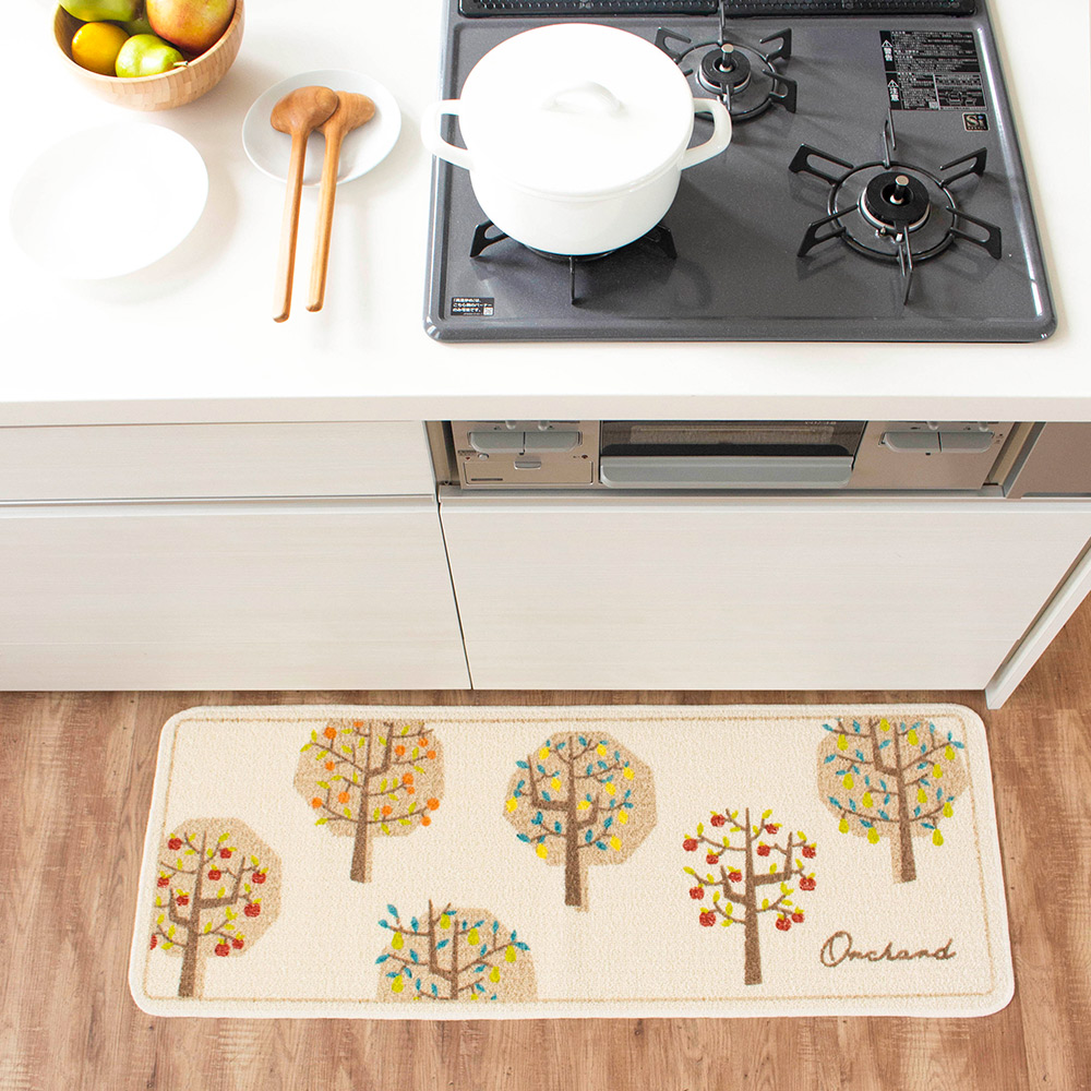 【Oka Japan】Japan-Made Recycled Printed Kitchen Mat 45×180cm – Autumn Harvest Garden (Machine-Washable / 4mm Thick), , large