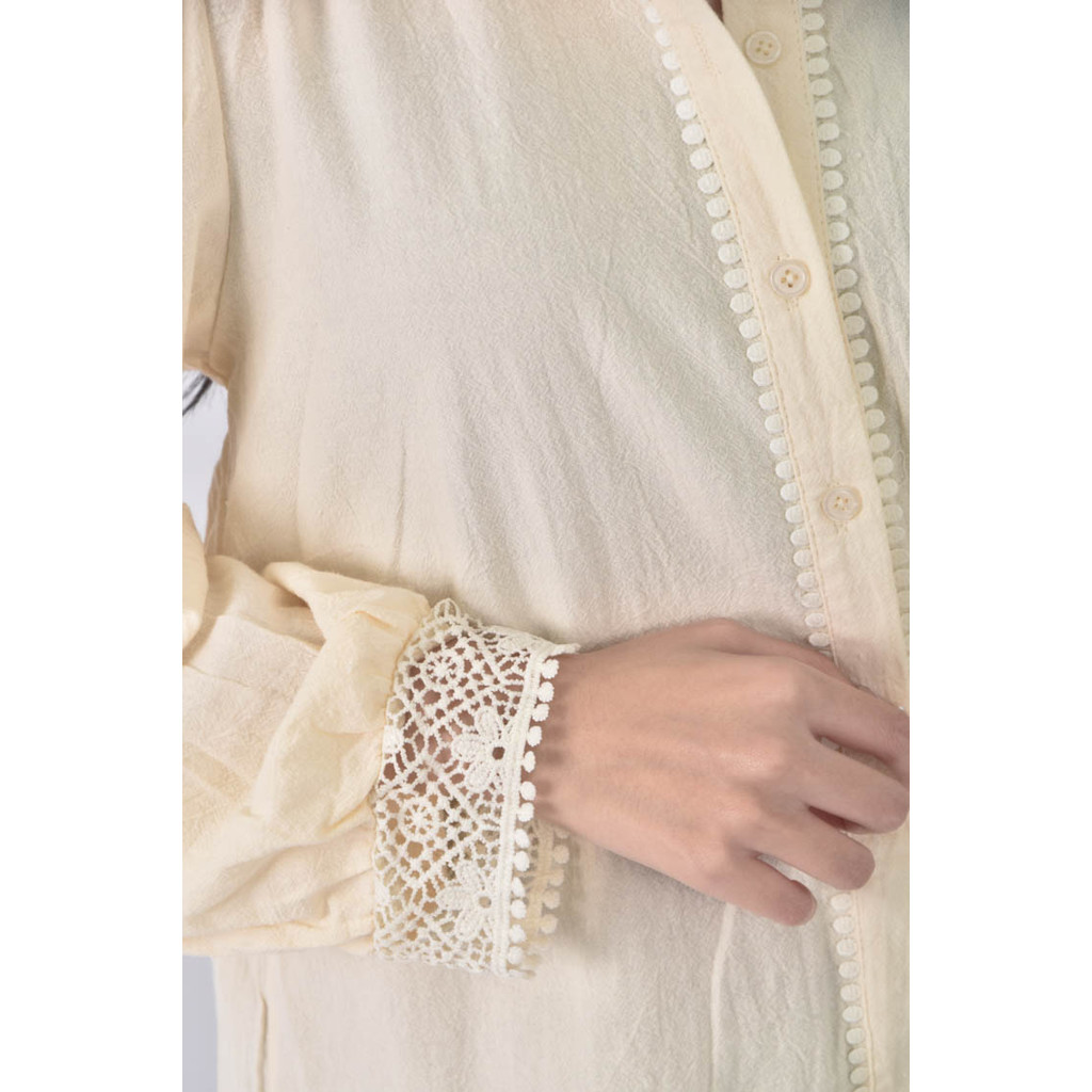 (L) 質感花邊杏色長袖上衣二手衣, , large