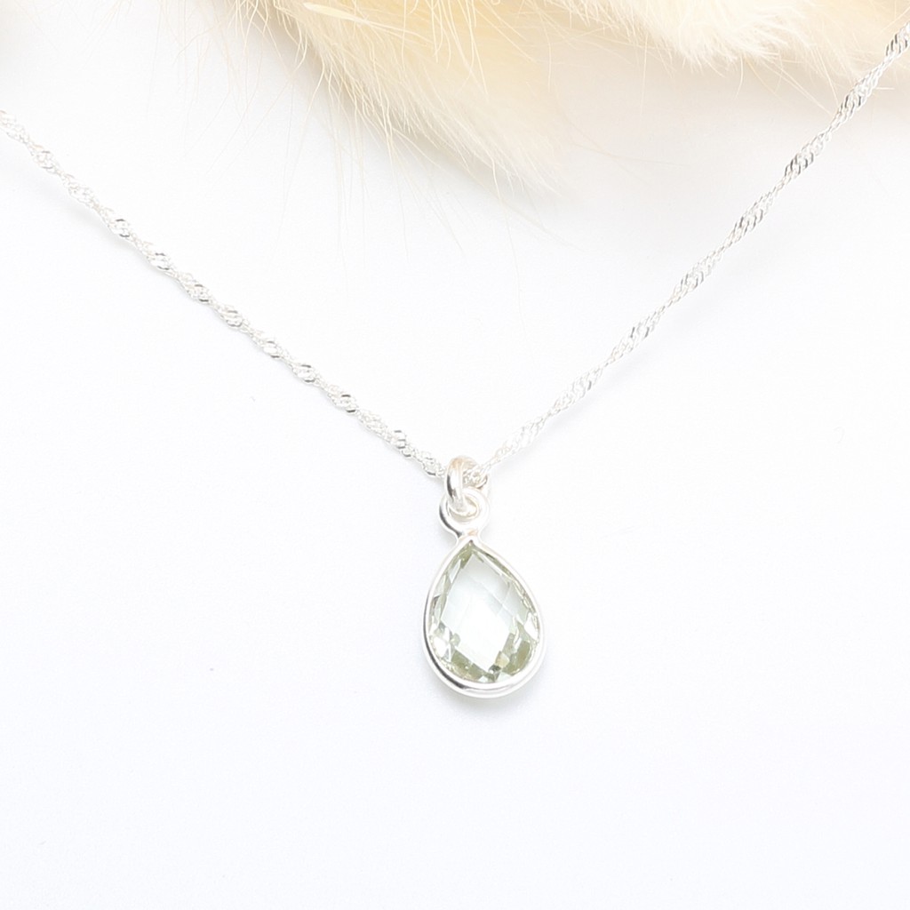 【Angel & Me】Natural Green Crystal Quartz Raindrop s925 sterling silver necklace