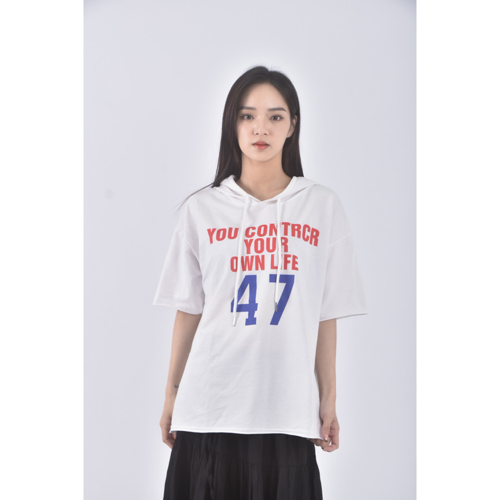 (XL) xin yi質感連帽白色短袖上衣二手衣, , large