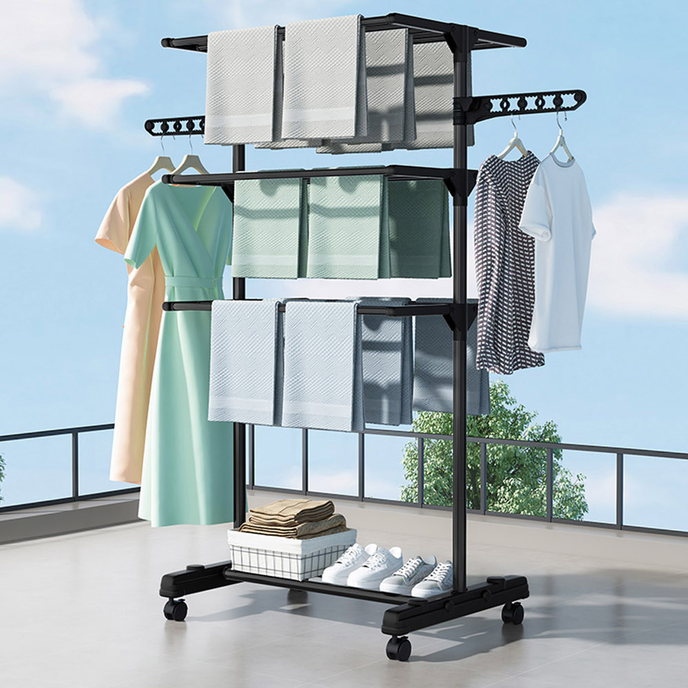 【AOTTO】多功能三層附輪折疊曬衣架(HA-030), , large