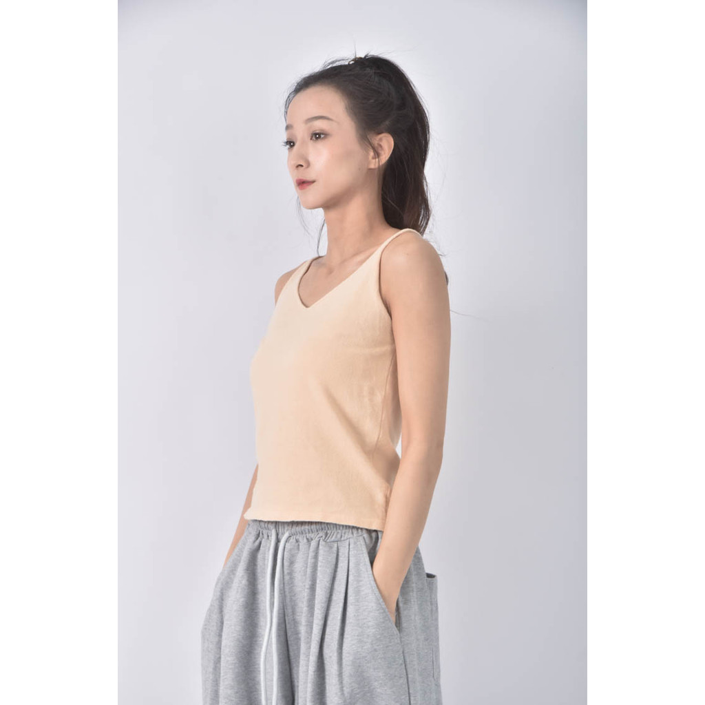 (XS（含）以下) one 2吊帶棉質簡約V領黃色上衣二手衣, , large